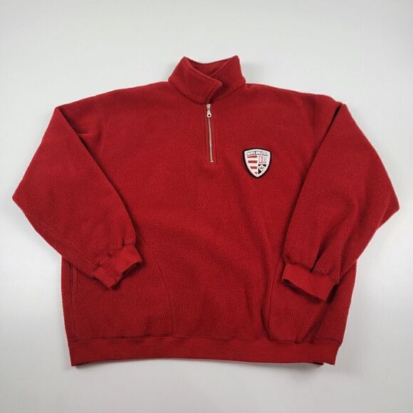 Roots Athletics Fleece Jacket Mens Sz Large Red half Zip Canada 25 Years Winter - Picture 1 of 11